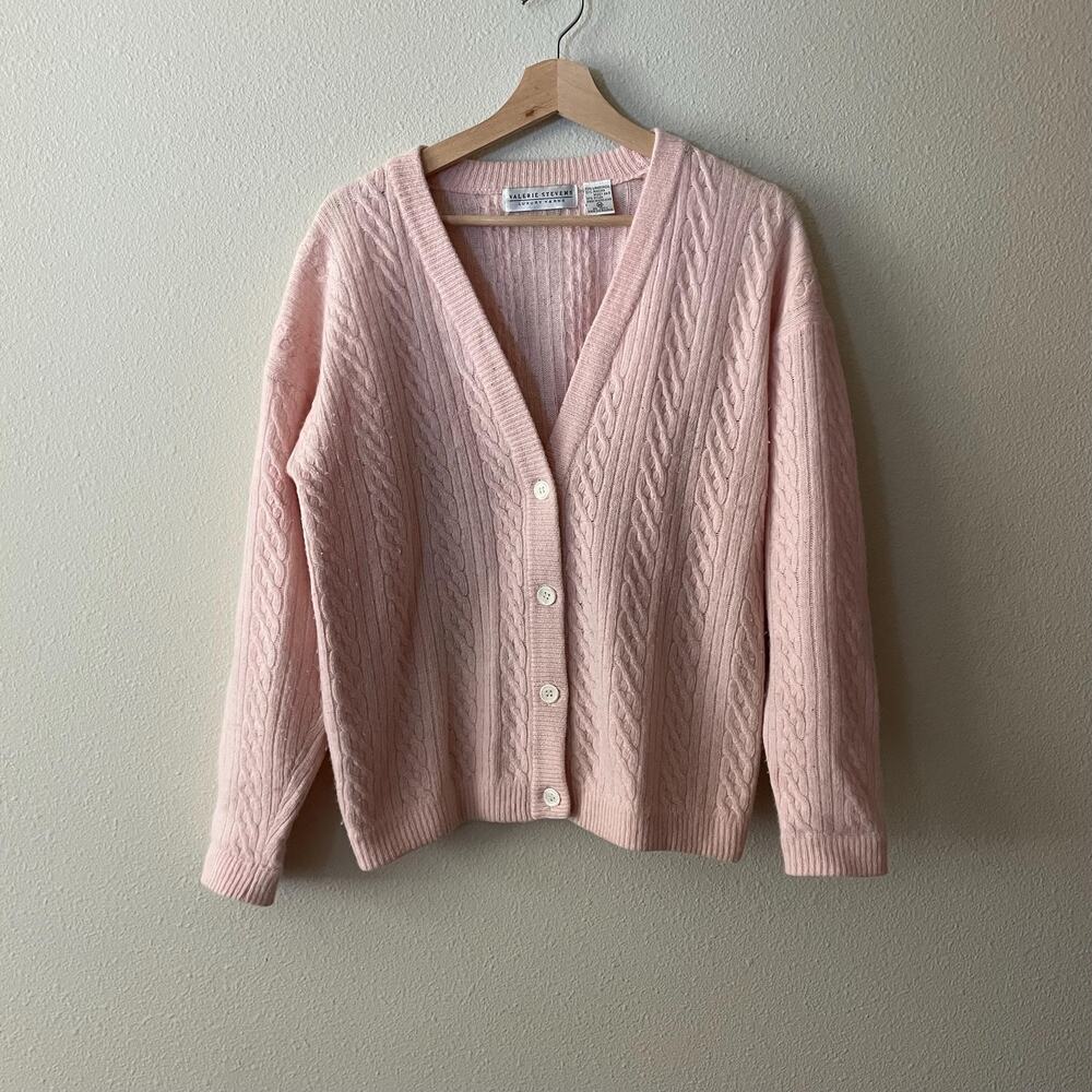 80s vtg pastel pink wool angora blend cableknit cardigan sweater ballet coquette